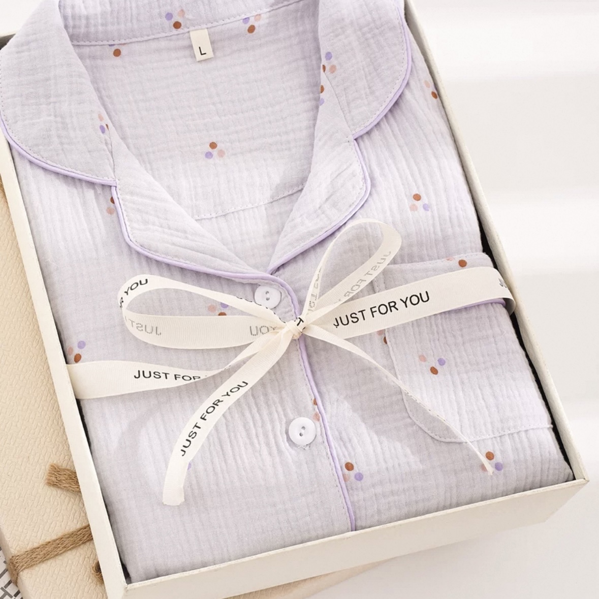 2025新款女士开衫长袖长裤紫色波点睡衣套装家居服可外出