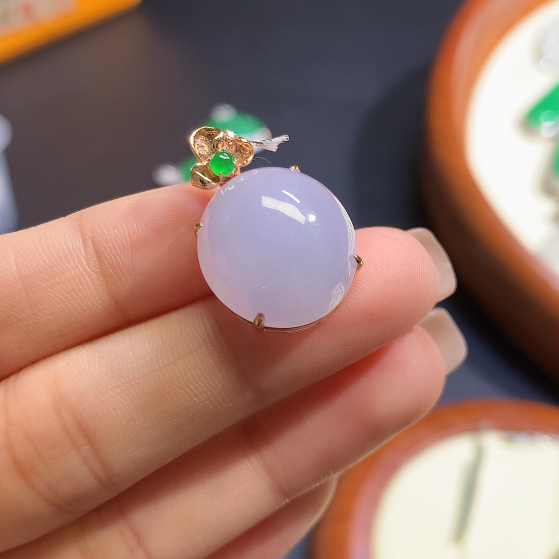 翡翠吊坠(不含链)18K金镶嵌紫蛋