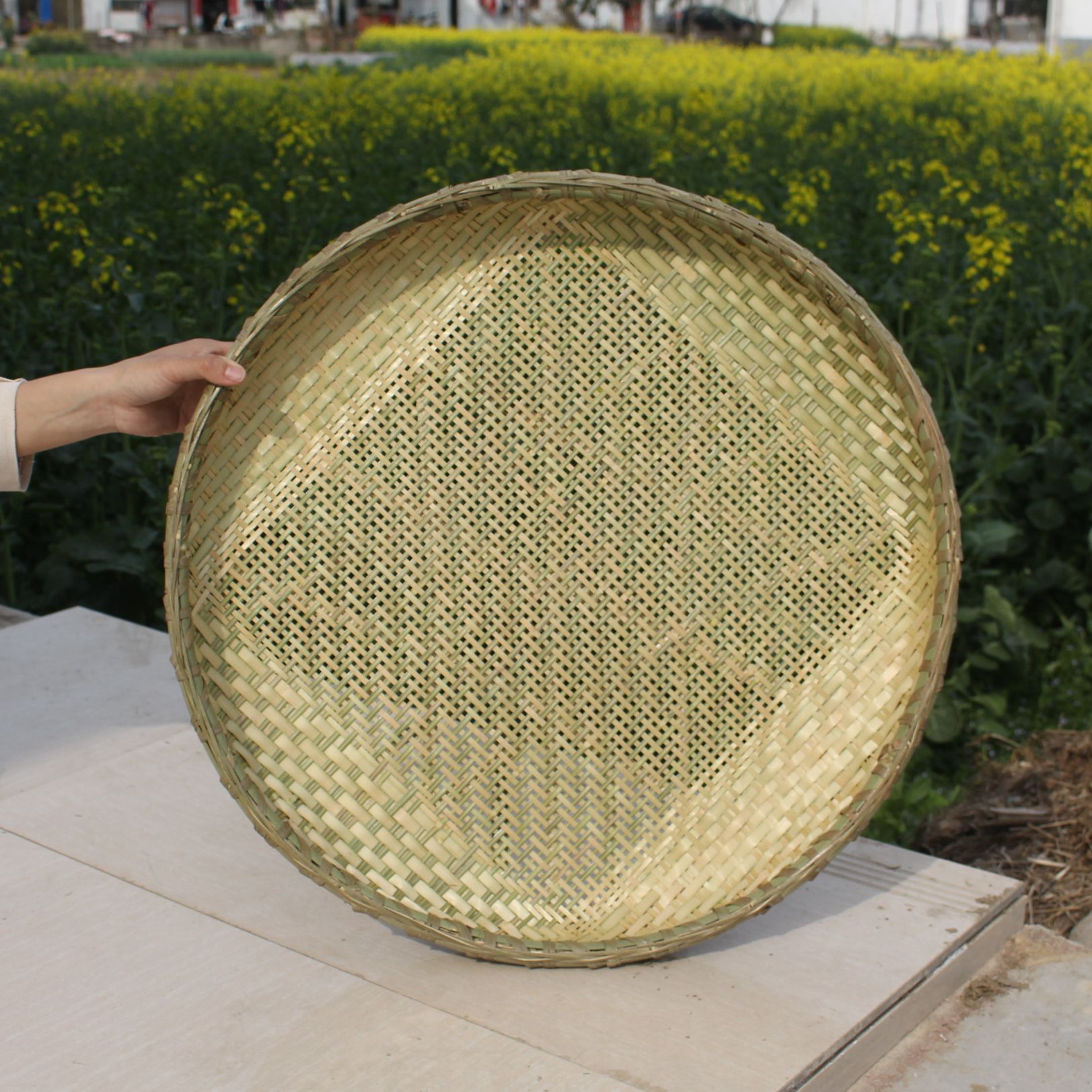 粗孔直径60厘米晾晒盘竹筛选洗菜洗水果竹编竹制品圆簸箕底部加固