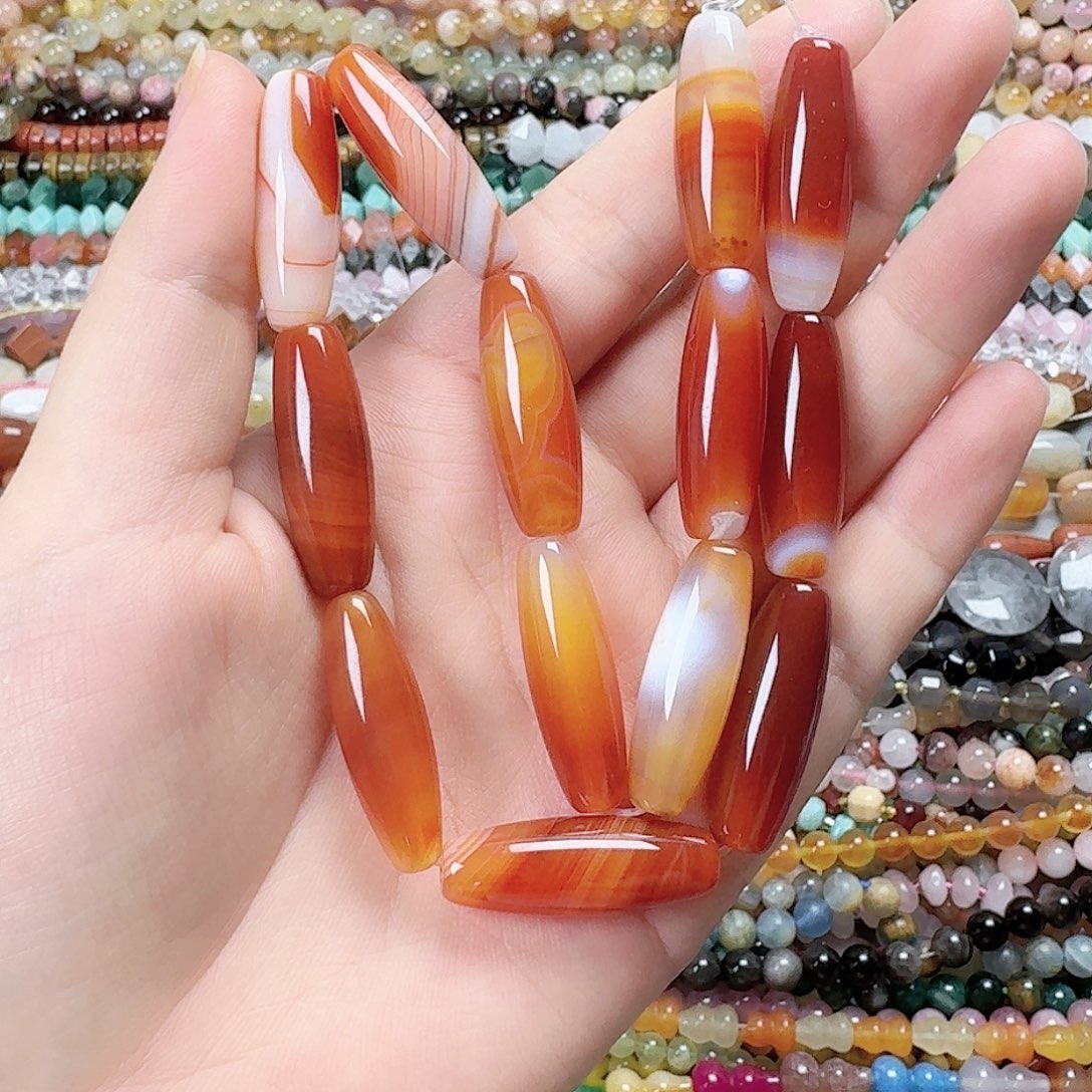 玛瑙/玉髓合金珠宝半成品缠丝玛瑙柱子一条