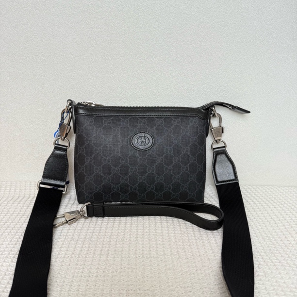 99新 GUCCI/古驰 6424/6312/男士时尚经典黑老花小号单肩包