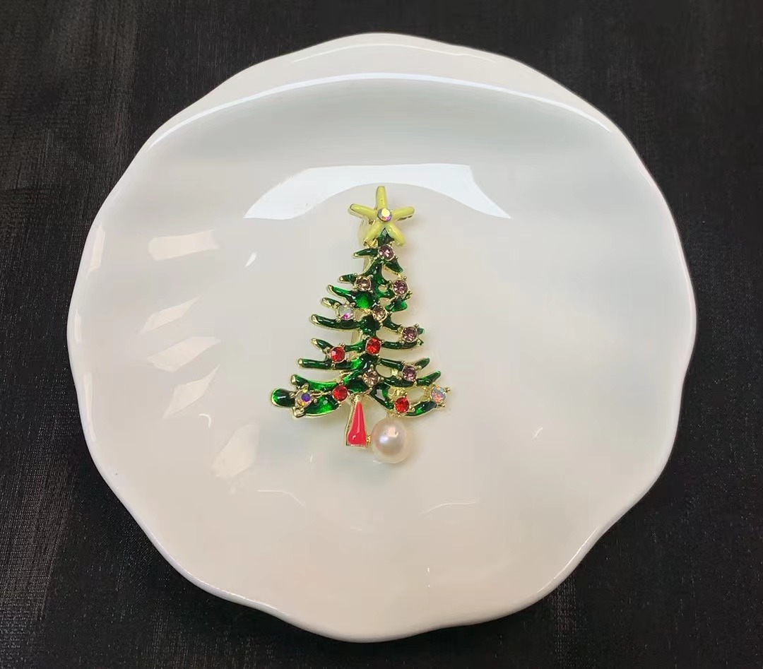 778 圣诞树珍珠胸针 天然淡水馒头珍珠