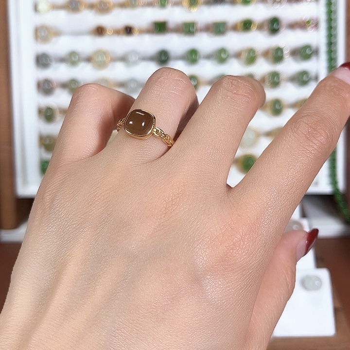 和田玉戒指银S925镀金镶嵌