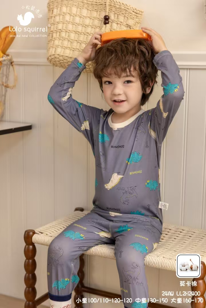 小松鼠洛洛霸气恐龙男童莫卡棉秋衣套装LL2H2400