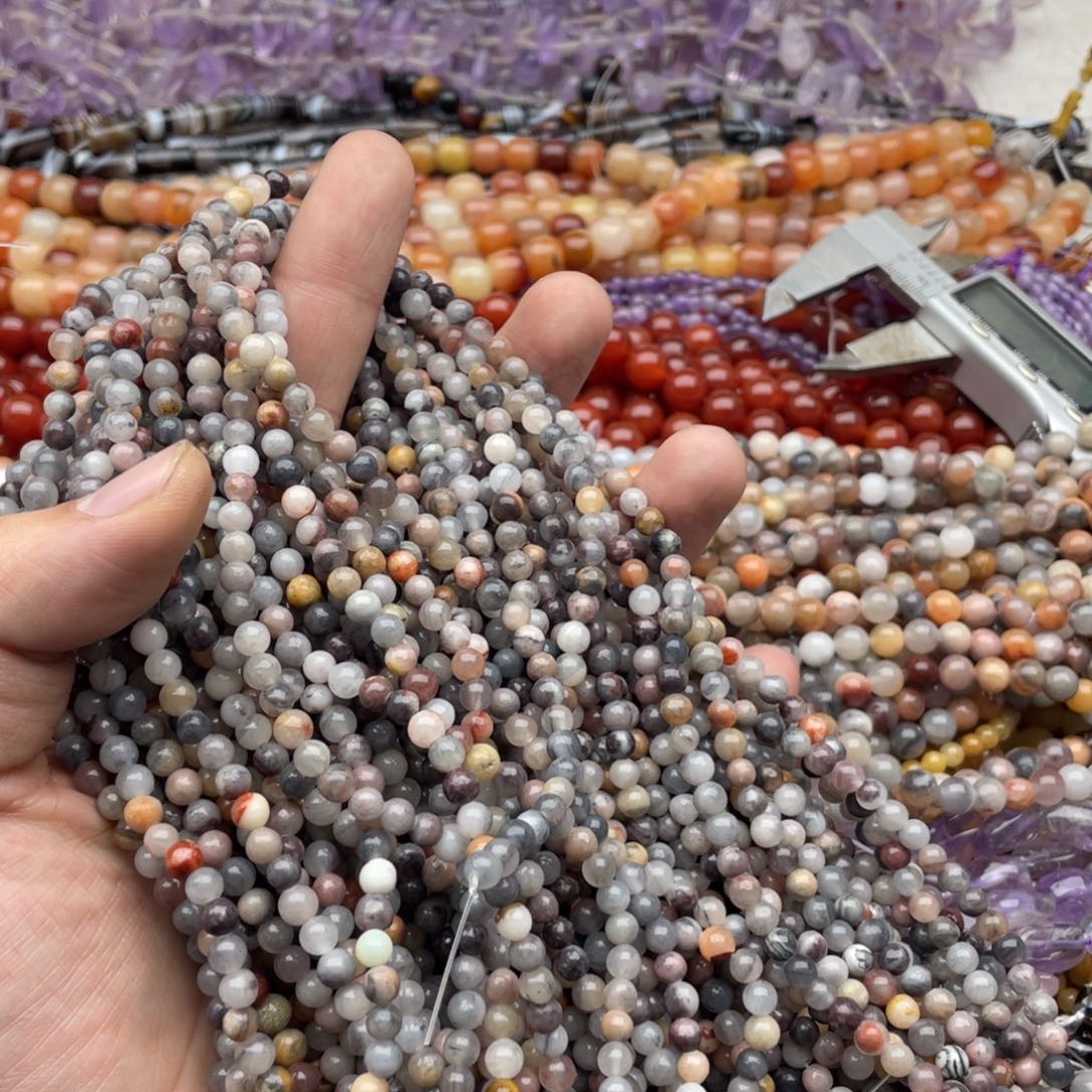 玛瑙/玉髓珠宝半成品未镶嵌两条装4mm粉紫东临圆珠