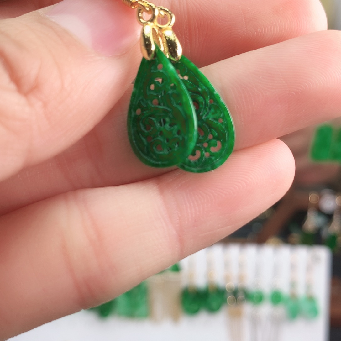 翡翠耳饰银S925镶嵌耳饰