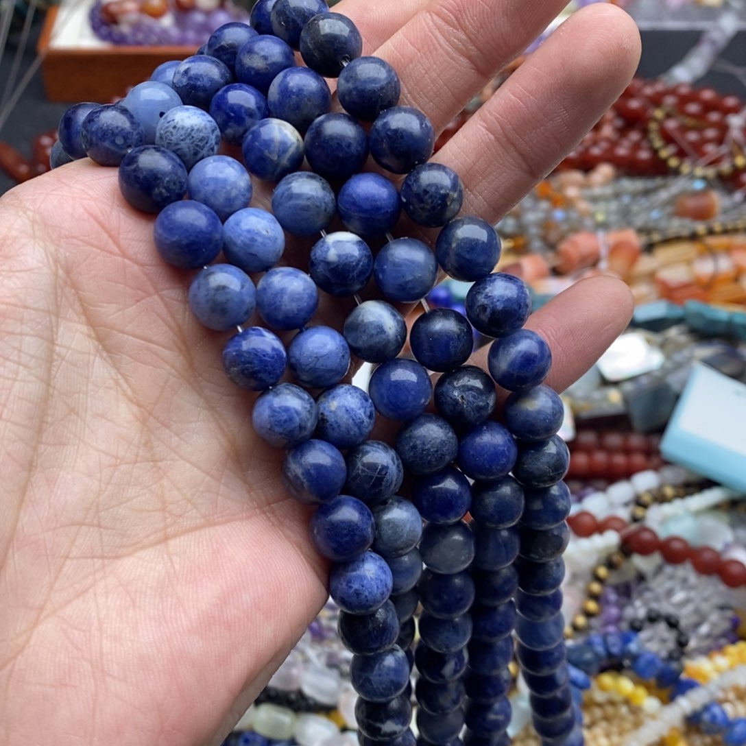 玛瑙/玉髓未镶嵌珠宝半成品一条天然10mm蓝纹石圆珠