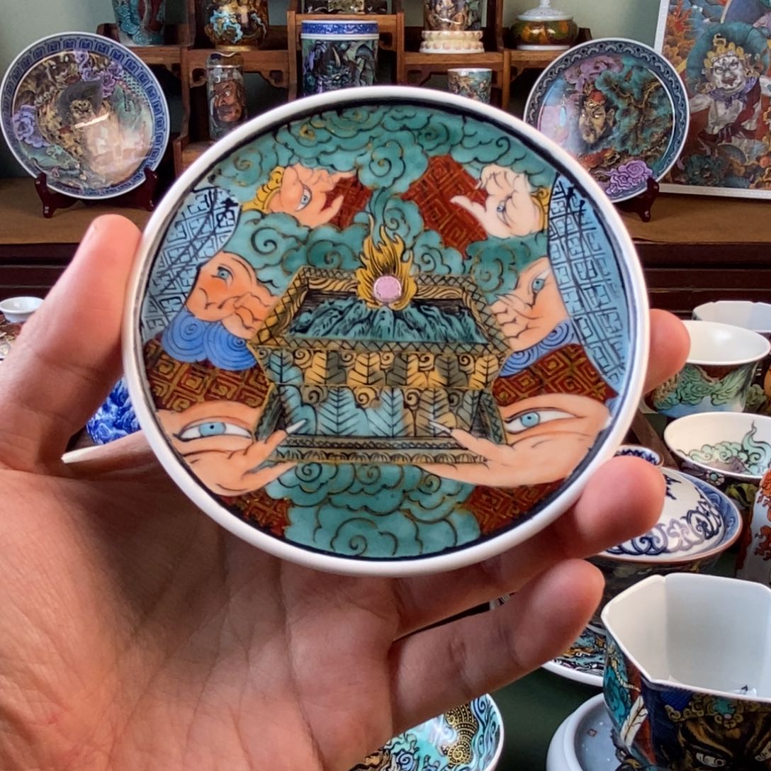 手工手绘微瑕千手盖置