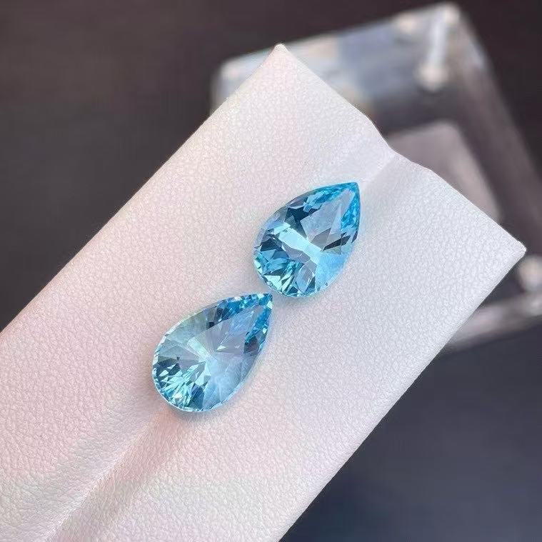 天然圣玛利亚海蓝宝耳钉料裸石纯净体满火彩7.73ct