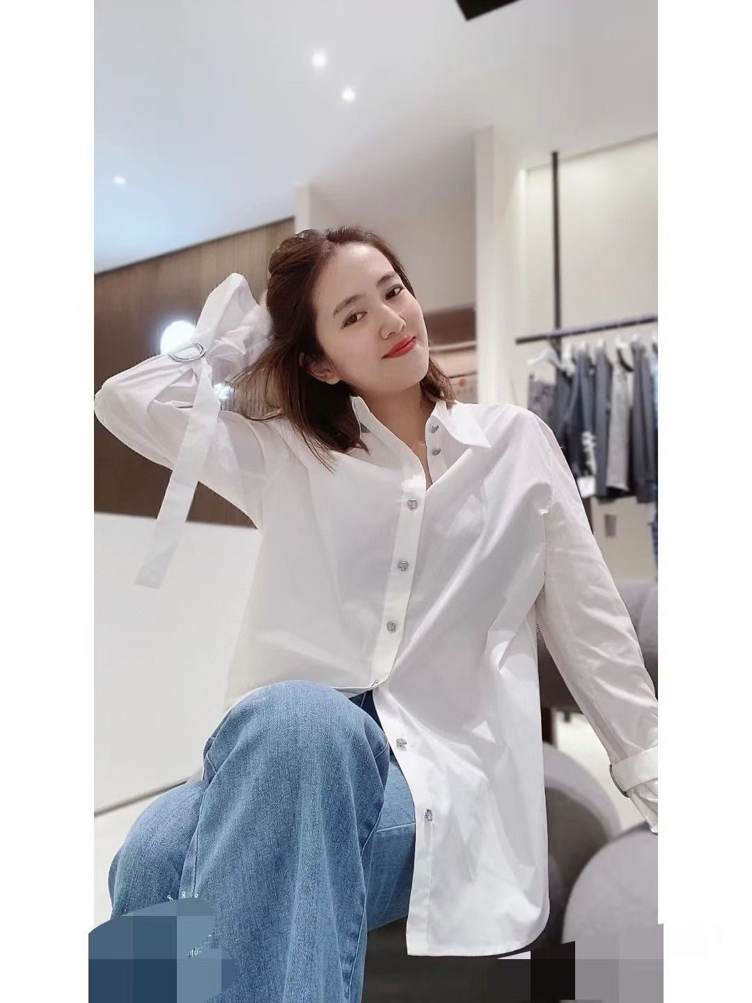 （不退换）5300891时尚大白衬衫洗后不发黄不褶皱面料