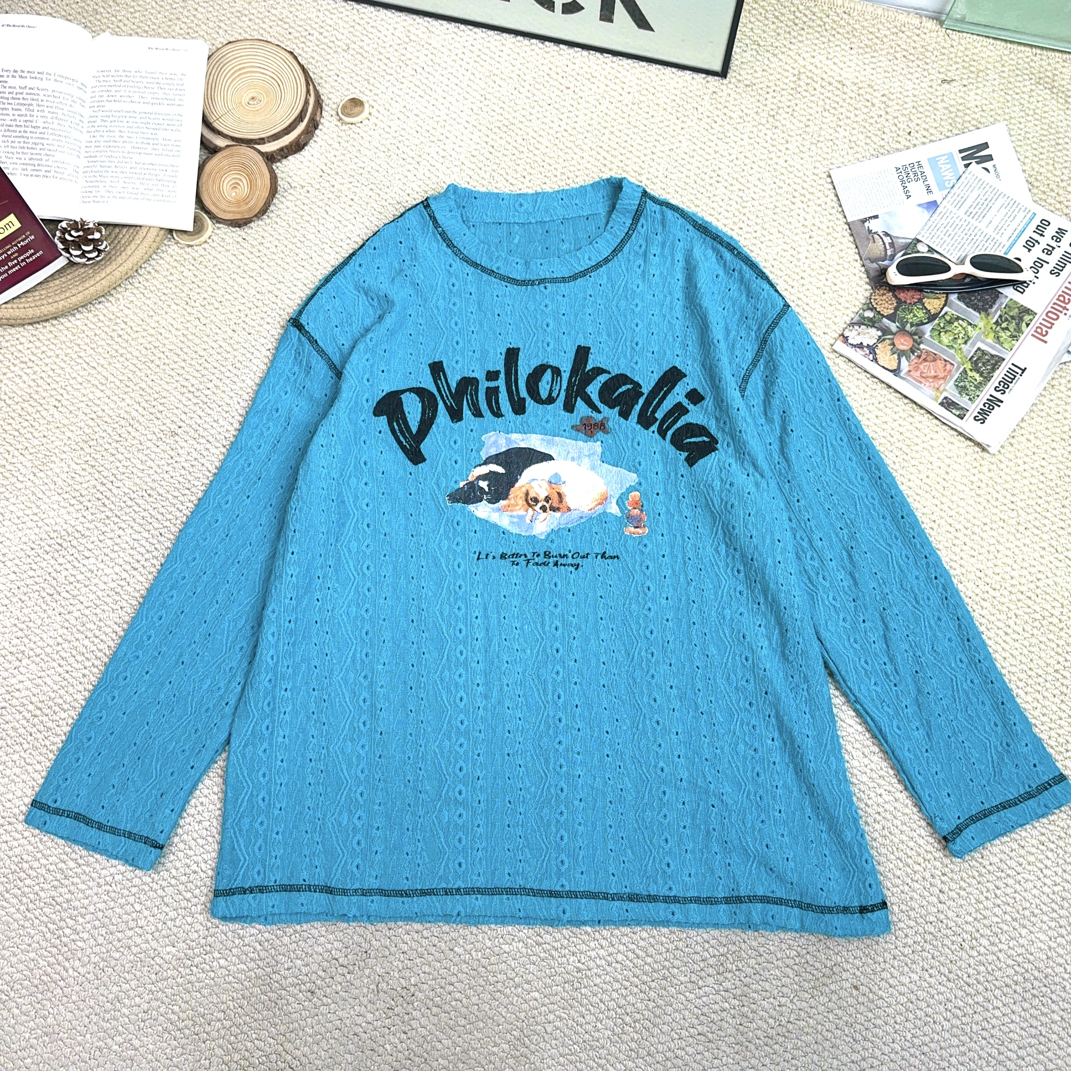 2025春季新款卡通字母印花蕾丝网纱打底长袖T恤卫衣0742