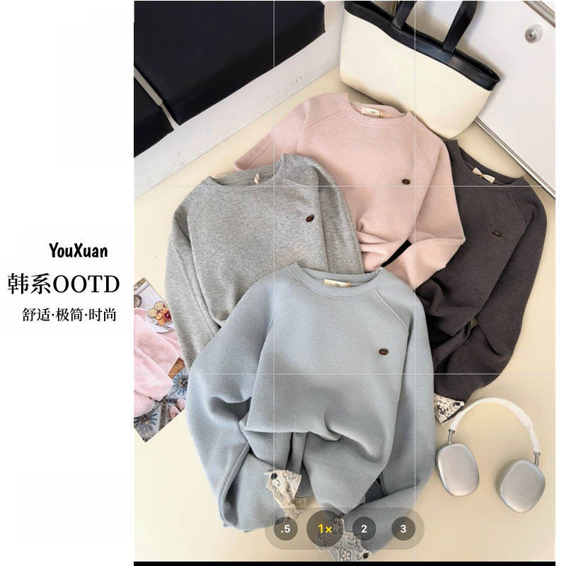YOUXUAN-[宽松极简]2025冬季韩版厚款蕾丝袖口拼接女T恤N-5DW89
