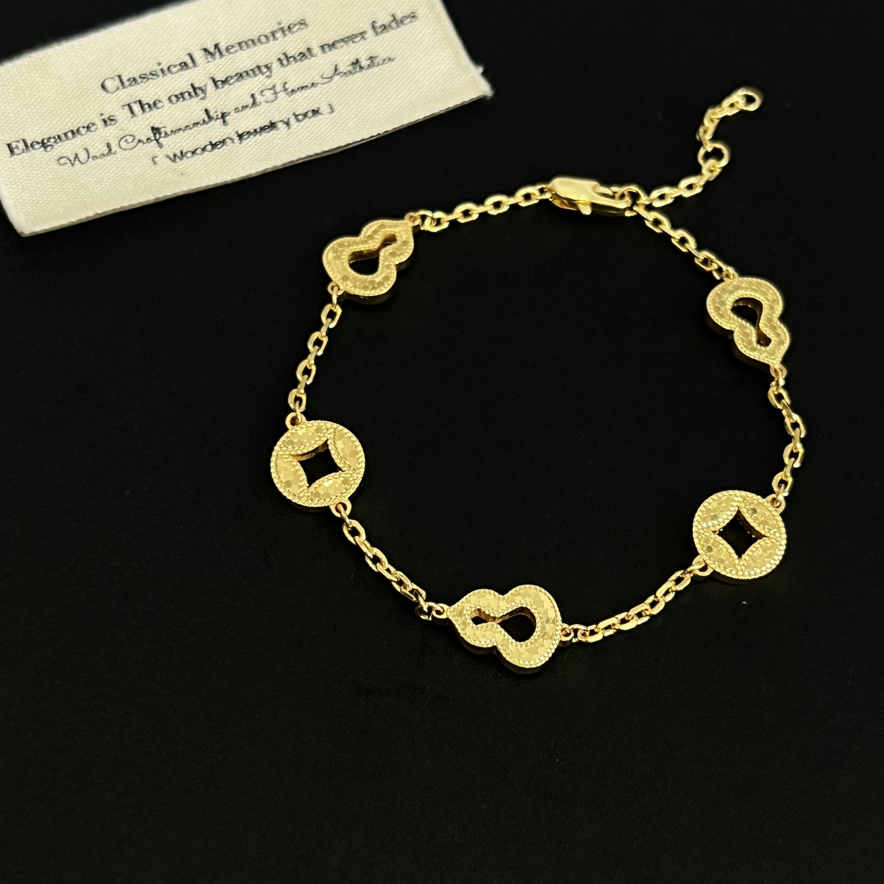 铜合金锆石手链 【金钱福禄】设计感葫芦金币手链856