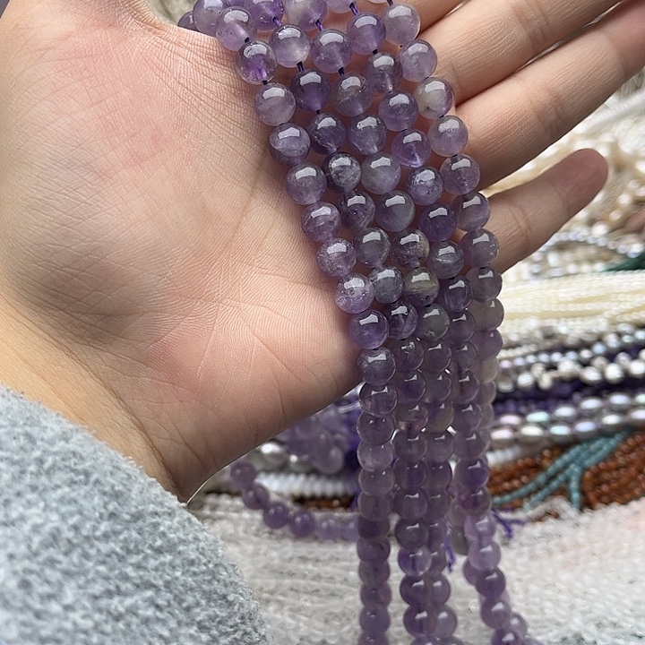 玛瑙/玉髓未镶嵌珠宝半成品一条8mm左右薰衣草紫晶