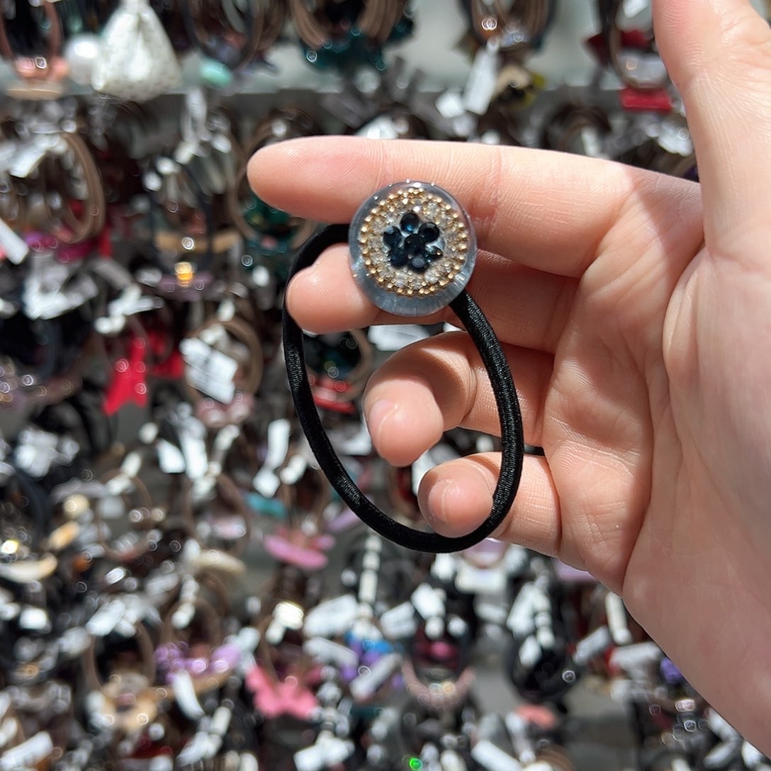 布艺非金属蓝色圆钻小发圈