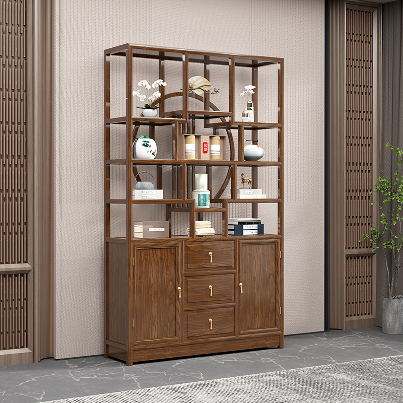 新中式博古架实木古董置物架家用茶室玄关摆件茶叶架展示柜多宝阁