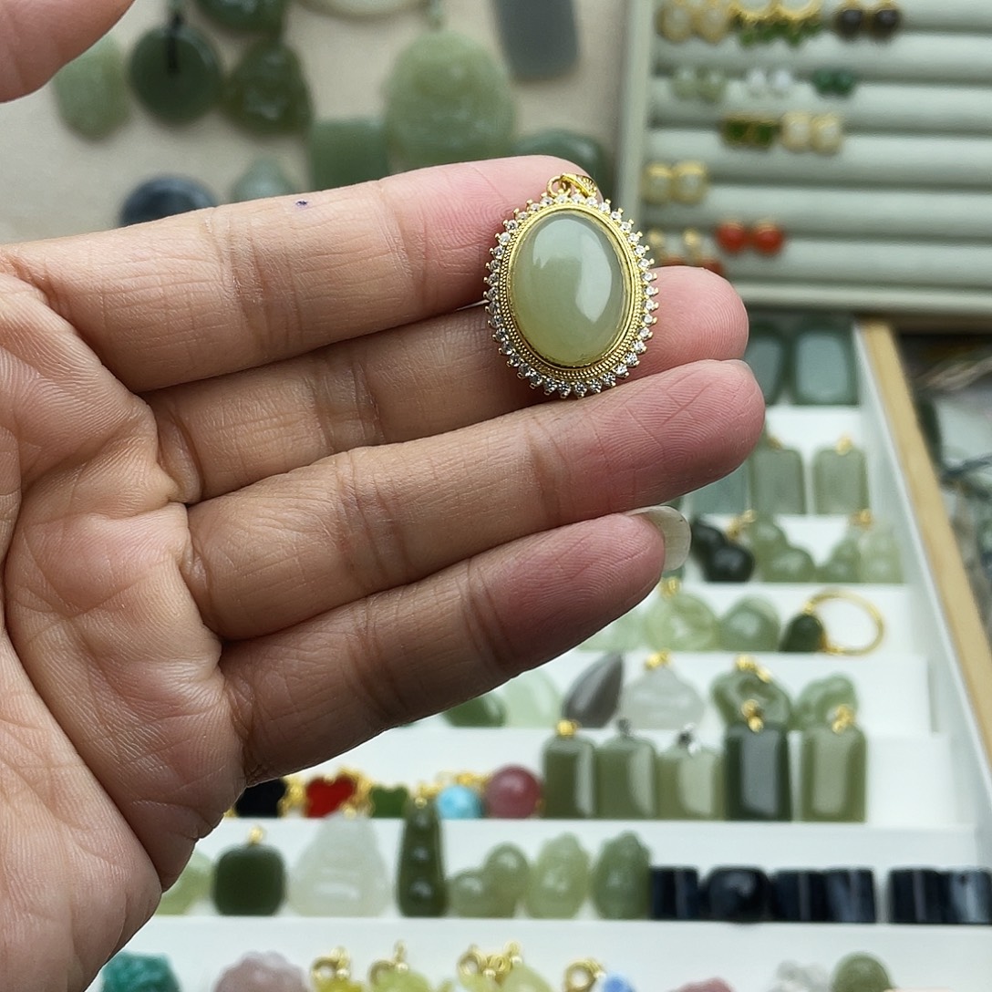 和田玉银S925镶嵌吊坠(不含链)