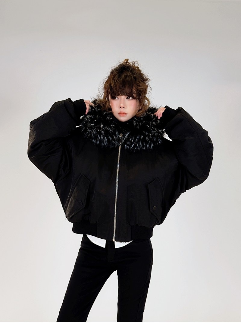 初代美希MEYSIKIM  宽松型拉链连帽女常规厚款外套ME0740