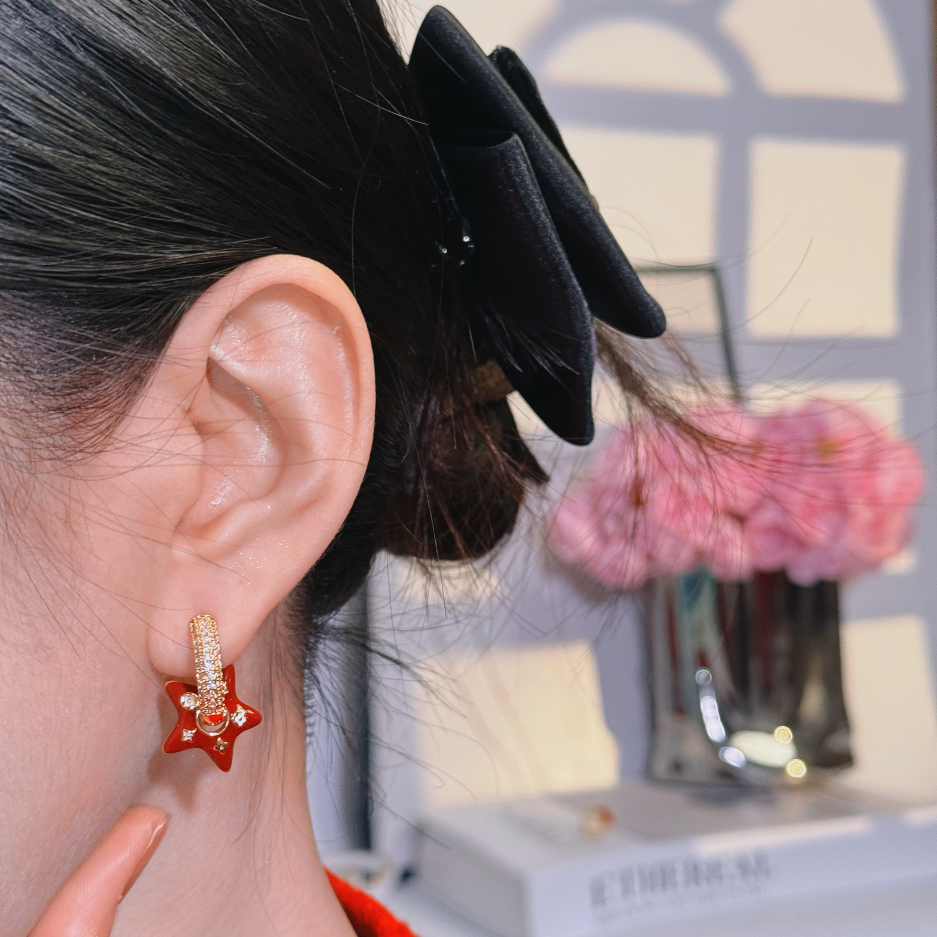 合金铜耳饰  【056】独特气质耳钉女小众设计高级感红色五角星