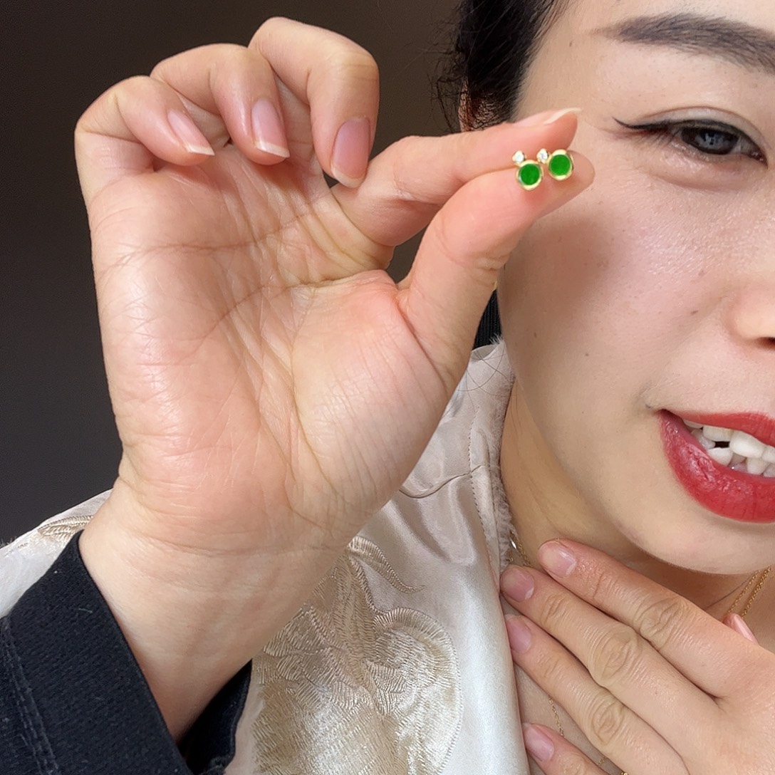 翡翠银S925镶嵌耳饰天然翡翠