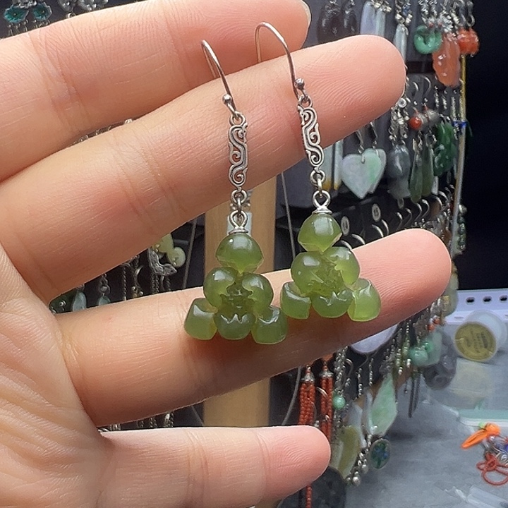 和田玉银S925镶嵌耳饰