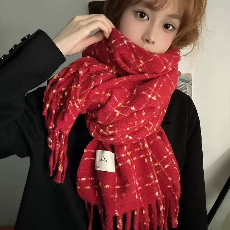 德国高级感点点格流苏复古围巾ins男女秋冬季加绒加厚保暖围脖xl