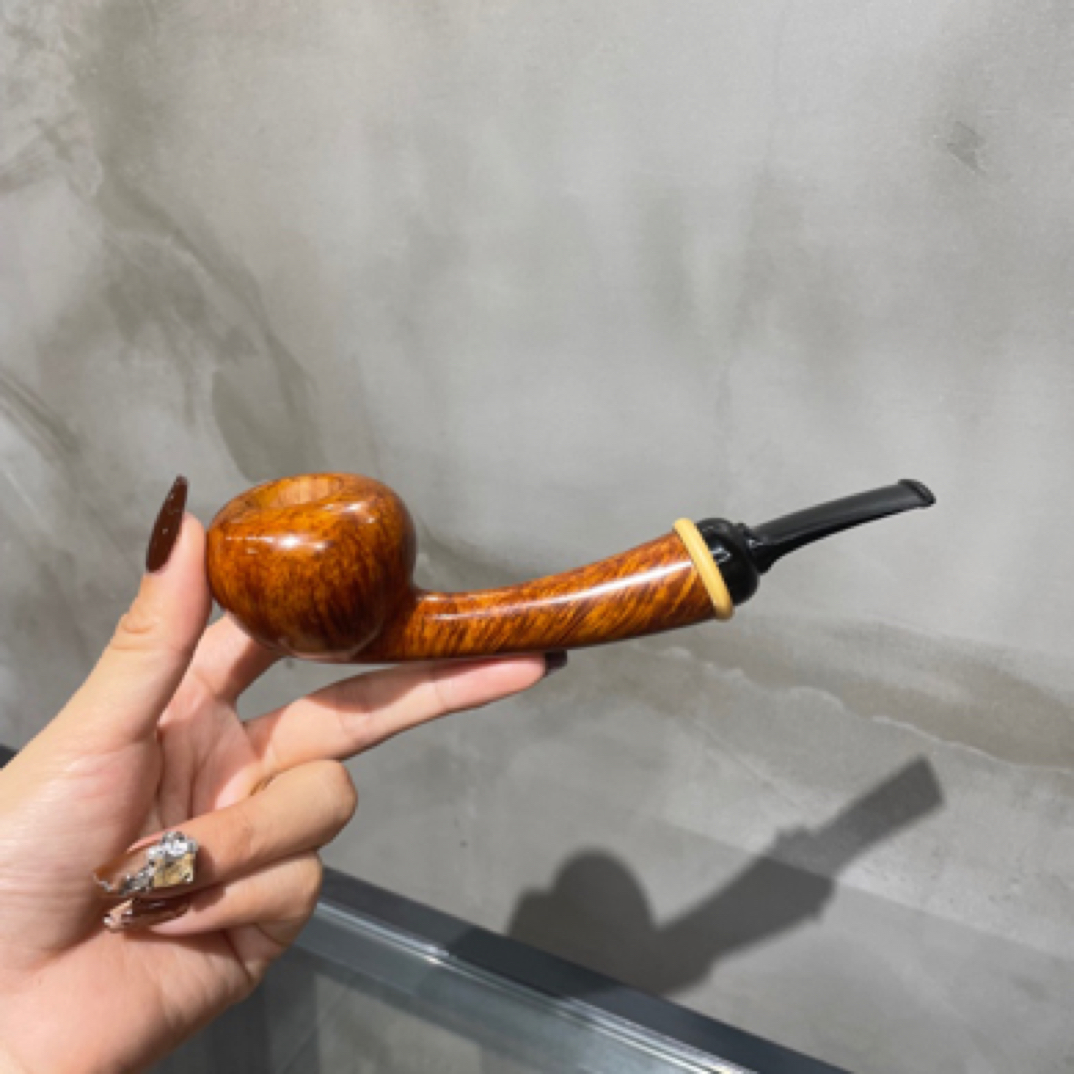 苏工刘本庆手工亲工石楠木烟斗原木色光面男士礼品经典老丹麦风格