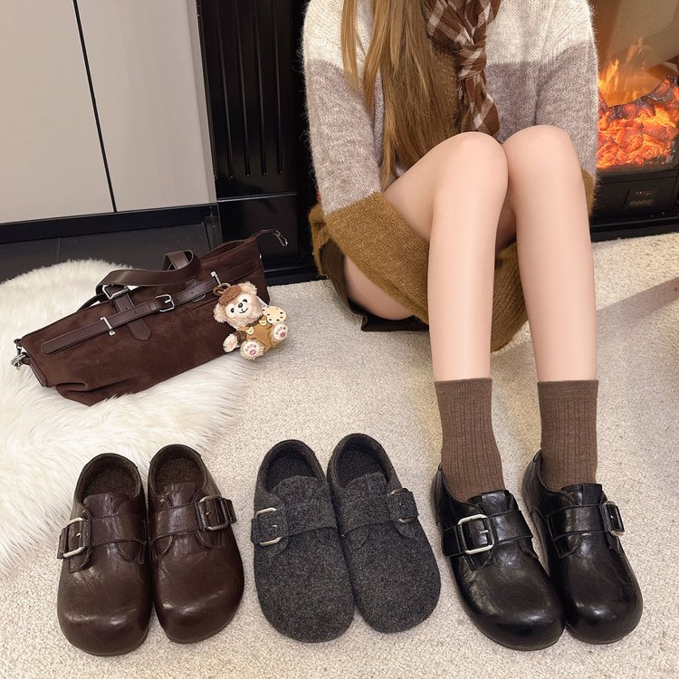 蓉姐专属~勃肯鞋棉鞋秋冬加绒一脚蹬女鞋学院风冬季休闲风9171-17