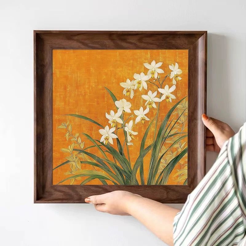 新中式古典油画客厅餐厅装饰画宋代美学高级兰花斗柜挂画摆画