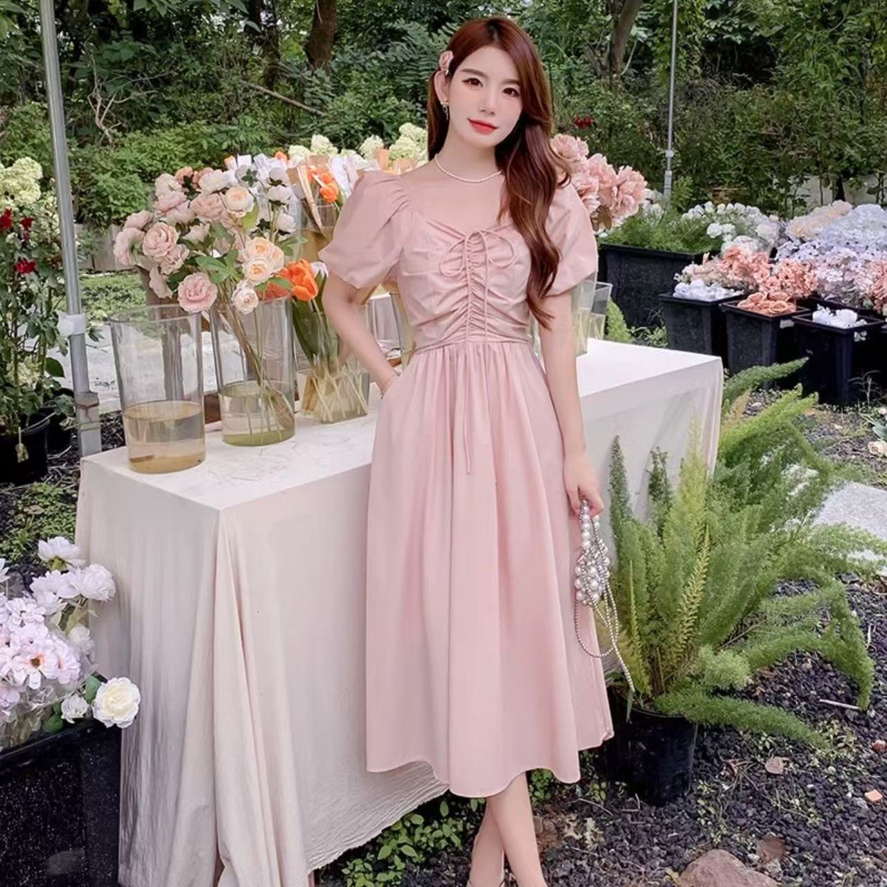 【YZ•衣系列】NN878-时尚女装设计感新款连衣裙法式收腰气质显瘦