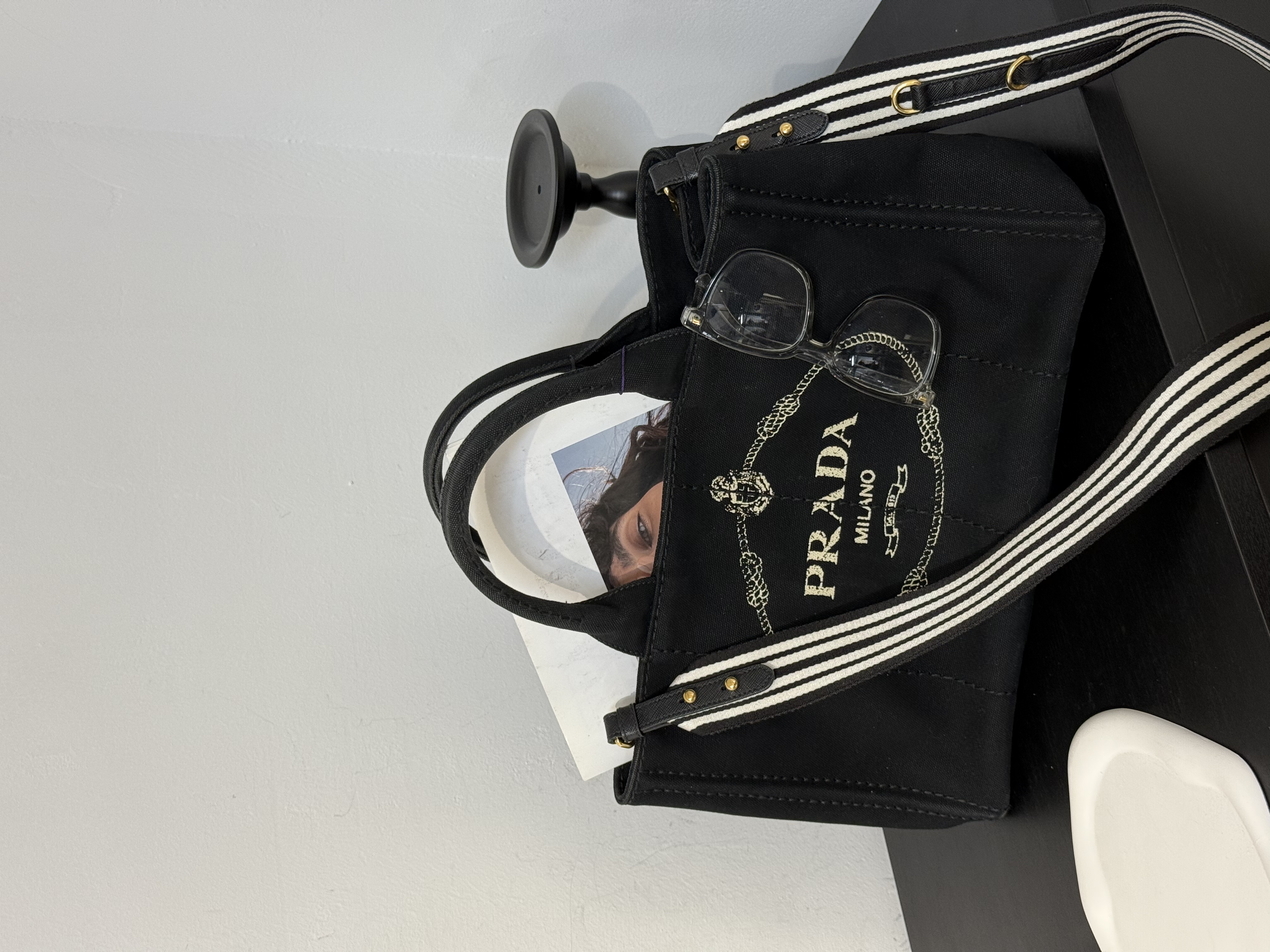 95新 Prada/普拉达 CS6150/PRADA普拉达黑金沙滩包 中号