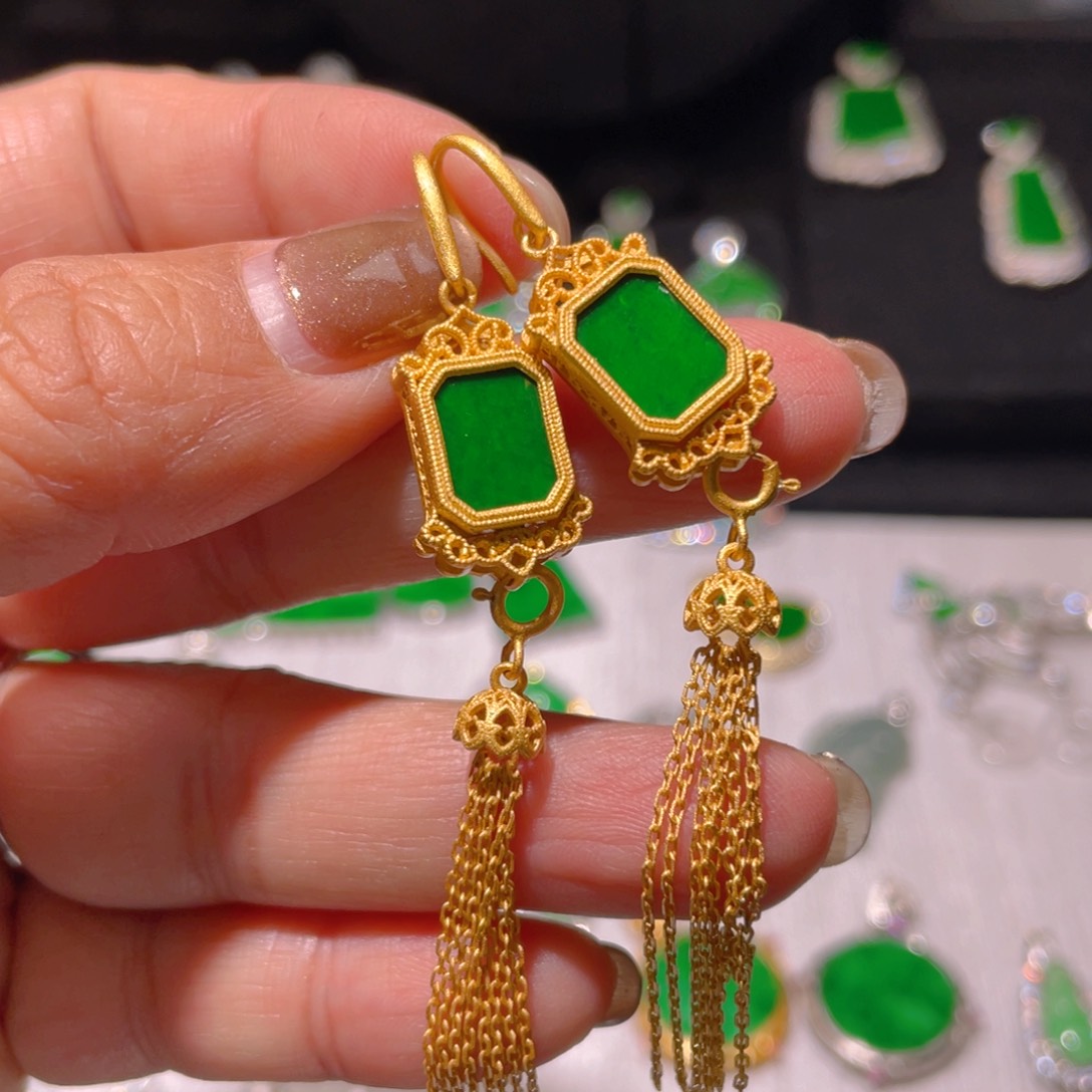 翡翠耳饰银S925镶嵌时****）精品