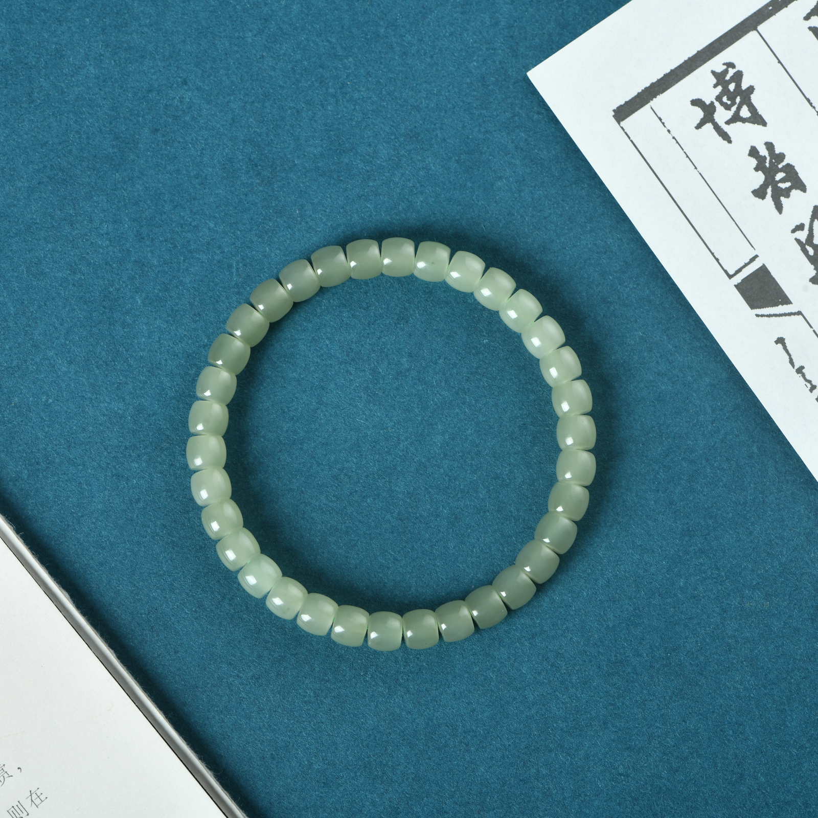 和田玉晴水料5x6mm直切鼓珠手串