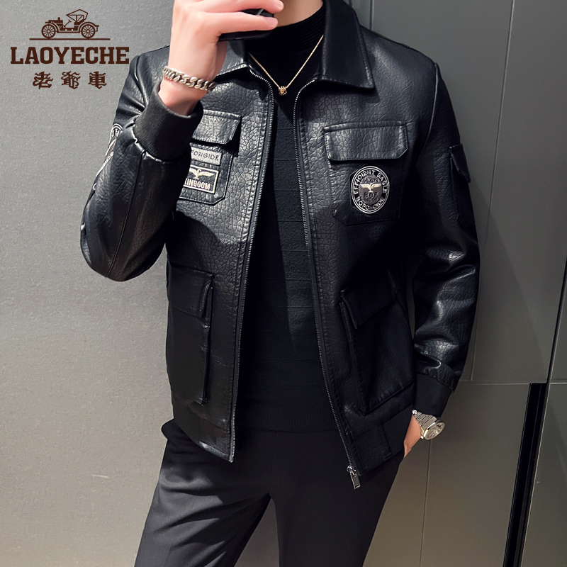 老爷车男士夹克休闲机车服休闲百搭复古骑行服翻领宽松潮流夹克