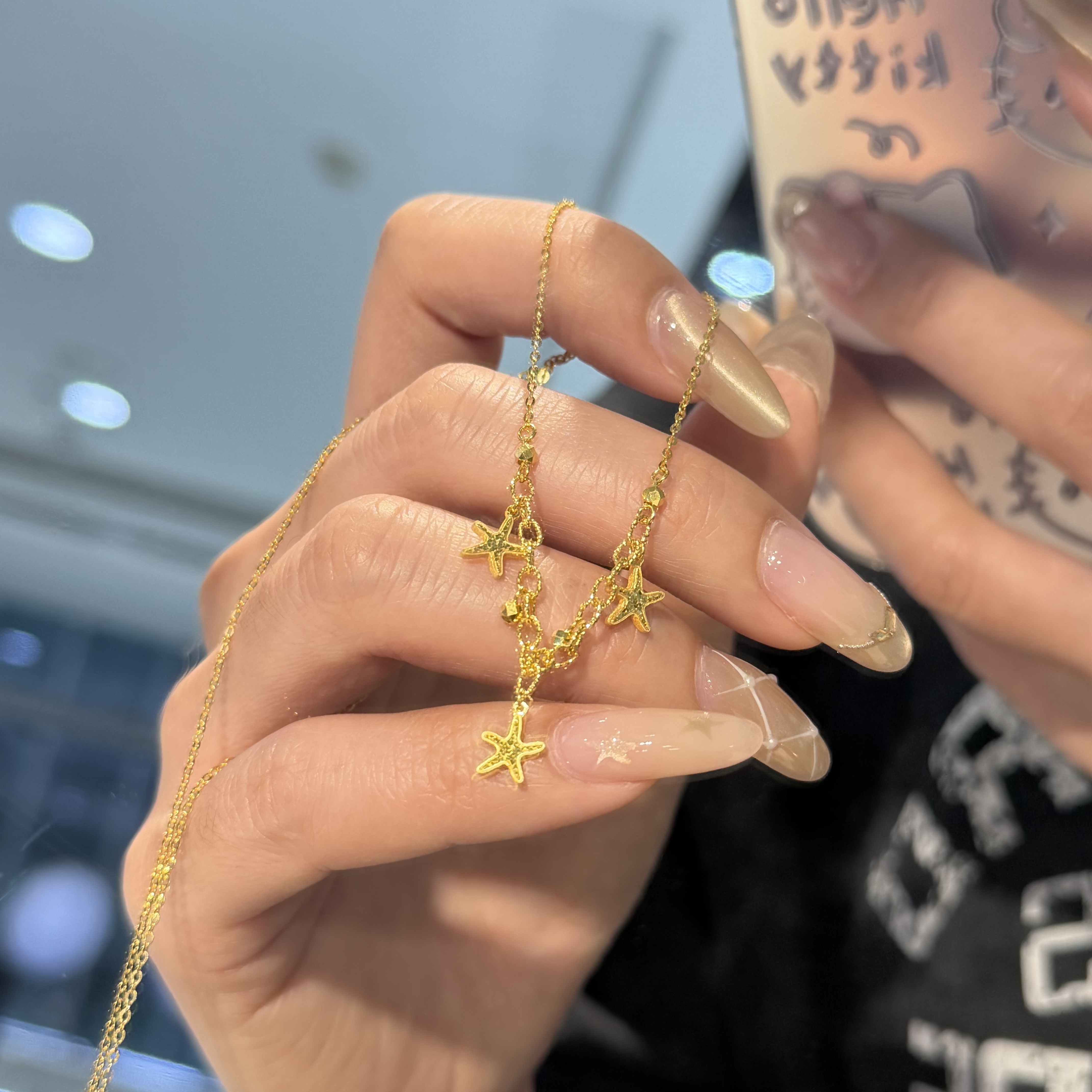 JX『小清新』5G黄金小海星套链足金999项链M扣
