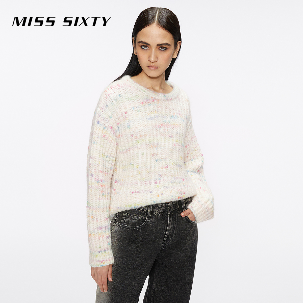 Miss Sixty长袖针织衫女圆领彩点毛衣甜美减龄气质