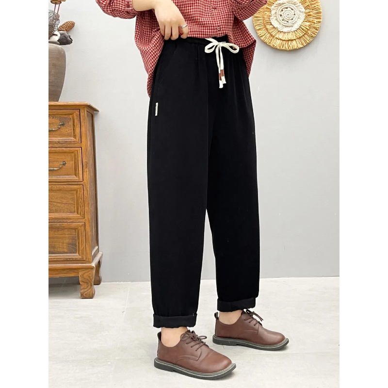 春秋季新款纯棉休闲裤女松紧腰宽松显瘦百搭休闲哈伦小脚裤长裤女