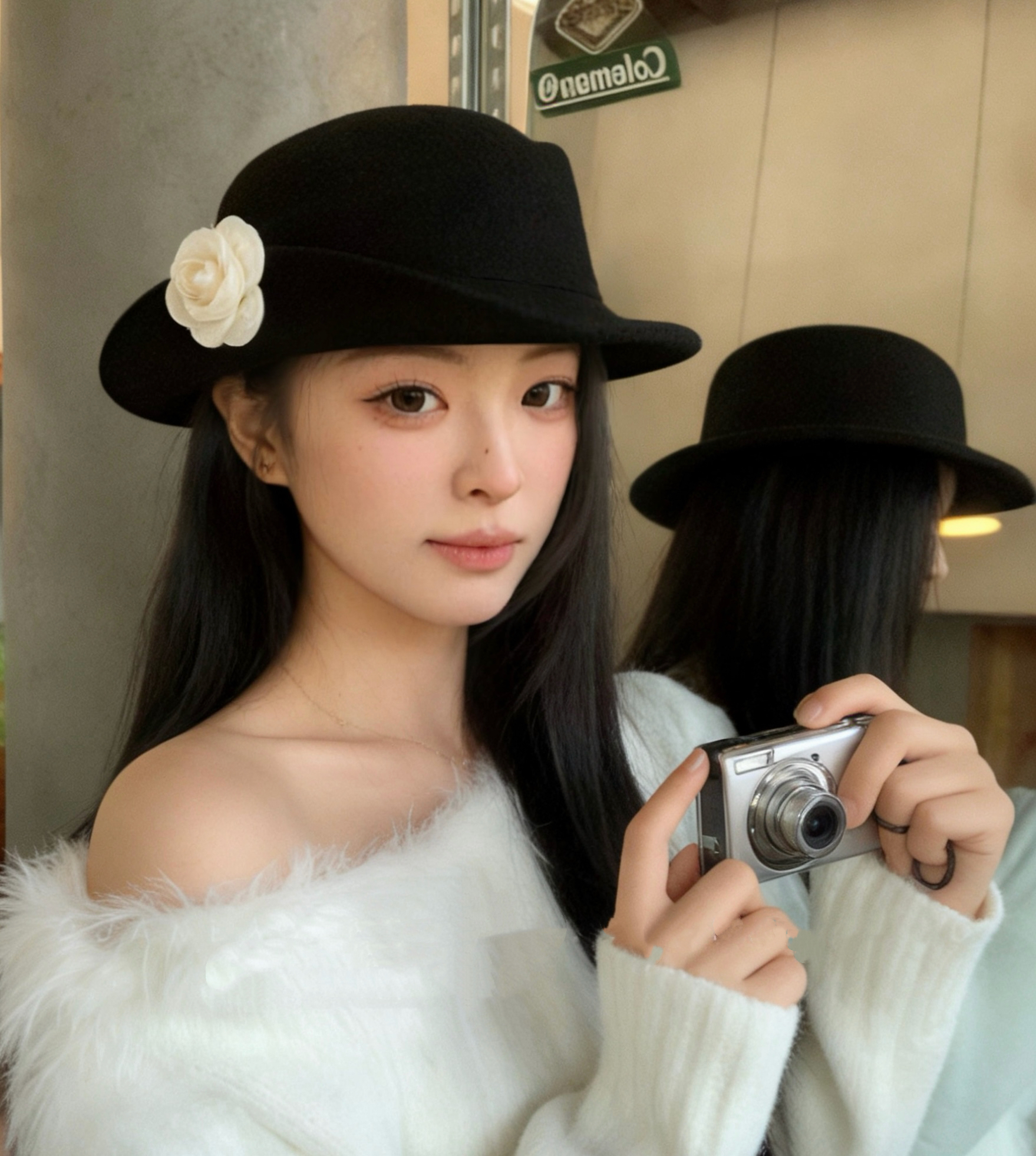 法式优雅珍珠山茶花礼帽女秋季卷边千金风帽子显脸小赫本风贝雷帽