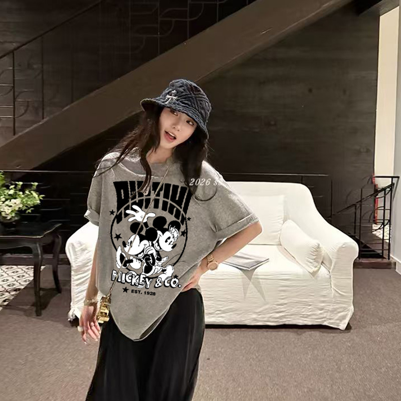 ins米奇前后图案休闲t恤潮牌百搭t恤上衣洋气女装纯棉短袖情侣装