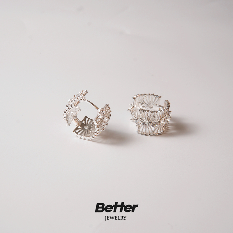 铜合金合成锆石耳饰 TB304  蕾丝微镶耳钉