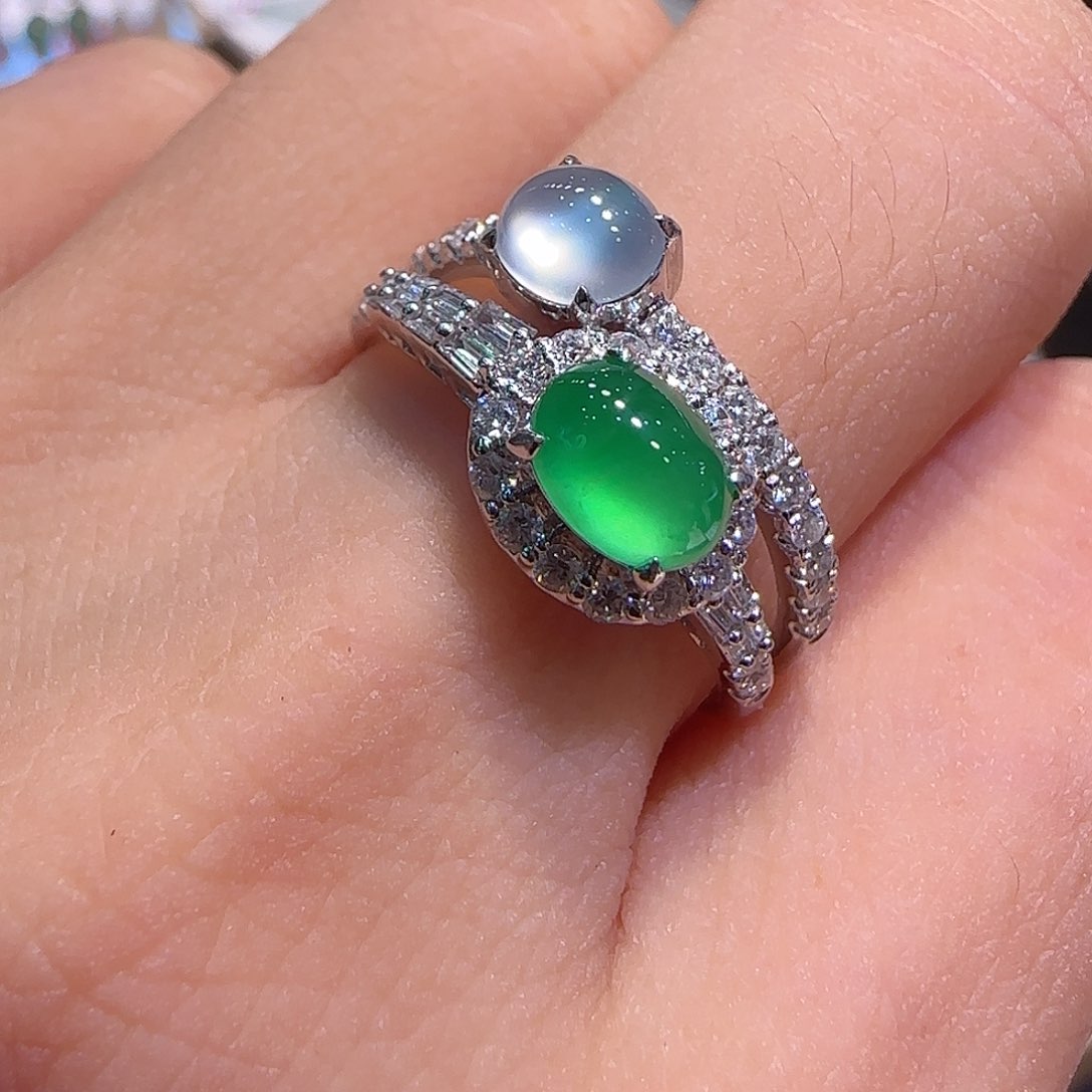 翡翠戒指18K金镶嵌设计款