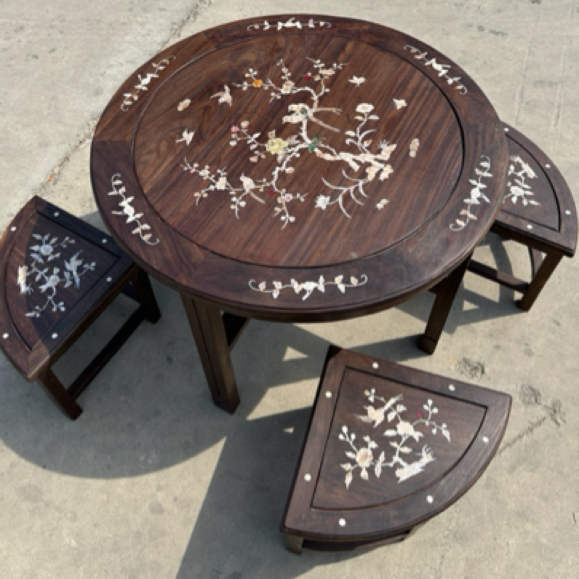 专用改链接补差价 复古装饰  黑檀木圆桌 茶桌 镶嵌