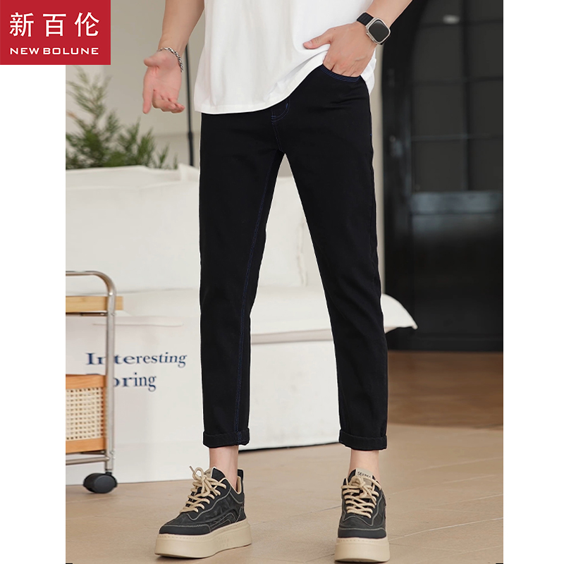 新百伦2025新款夏薄款三本针牛仔裤男九分修身显瘦男士小直筒男款
