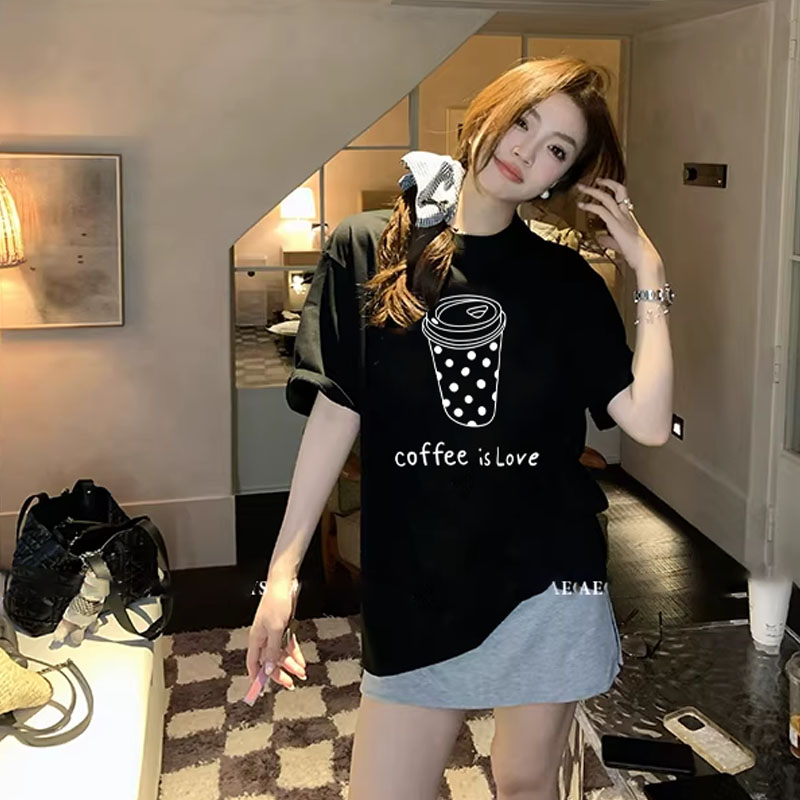 港风ins米奇前后图案百搭t恤洋气上衣女装纯棉短袖出游服装情侣装
