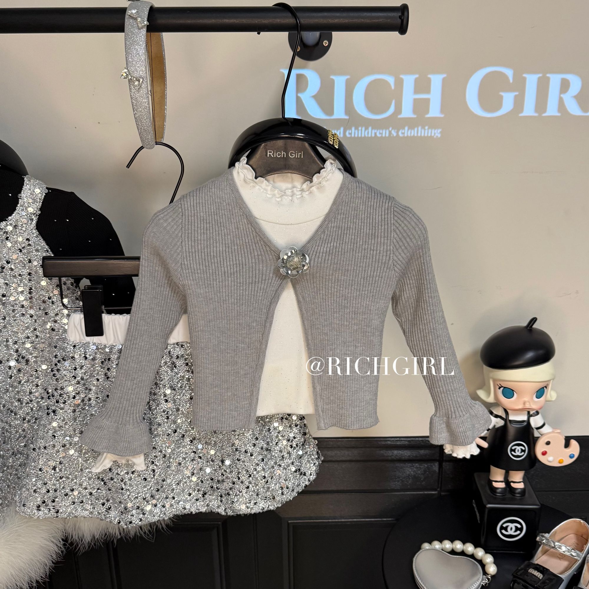 【Richgirl定制】闪耀星河·灰色毛衣开衫&重工亮片半裙