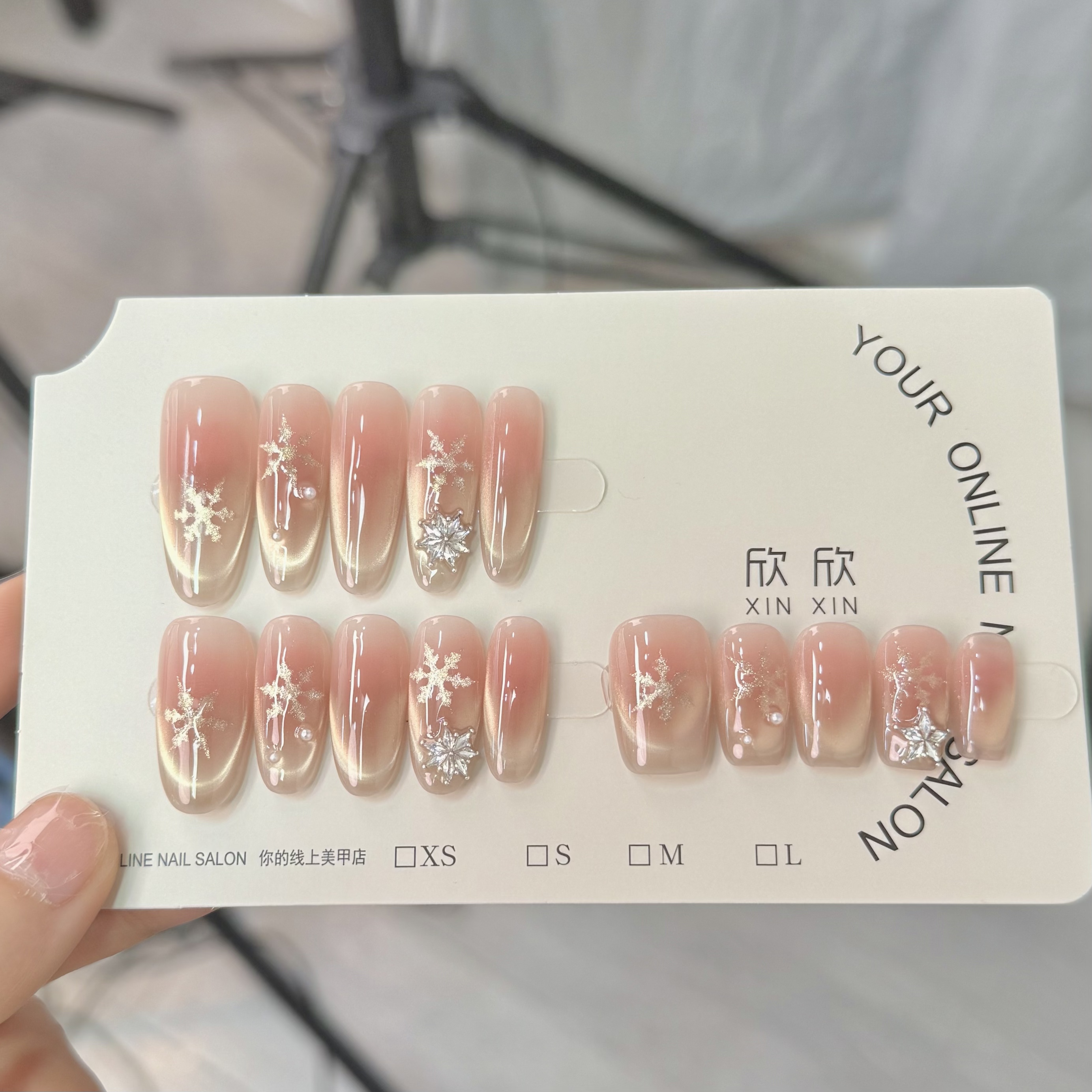 初雪-Hand-painted clear bow 纯手工穿戴甲 10片装