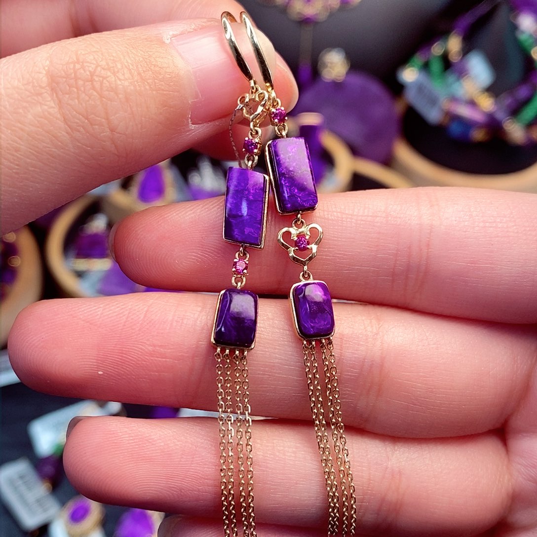 苏纪石（舒俱来）耳饰18K金镶嵌