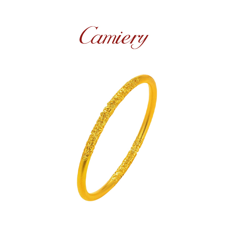 CAMIERY/卡美瑞 新中式经典素圈卷草纹手镯时尚百搭