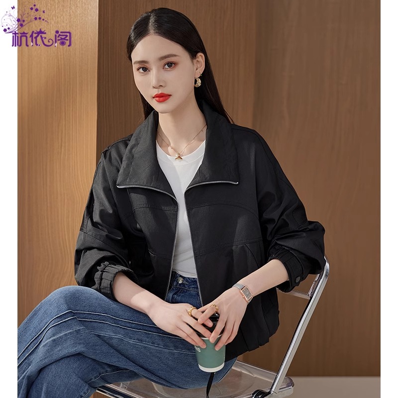 黑色短款外套女2025新款春秋小个子韩版宽松休闲时尚百搭夹克上衣