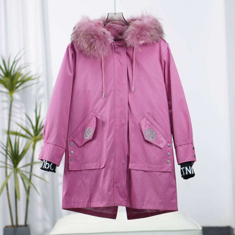 F747  女装秋冬保暖时尚外套派克服粉色